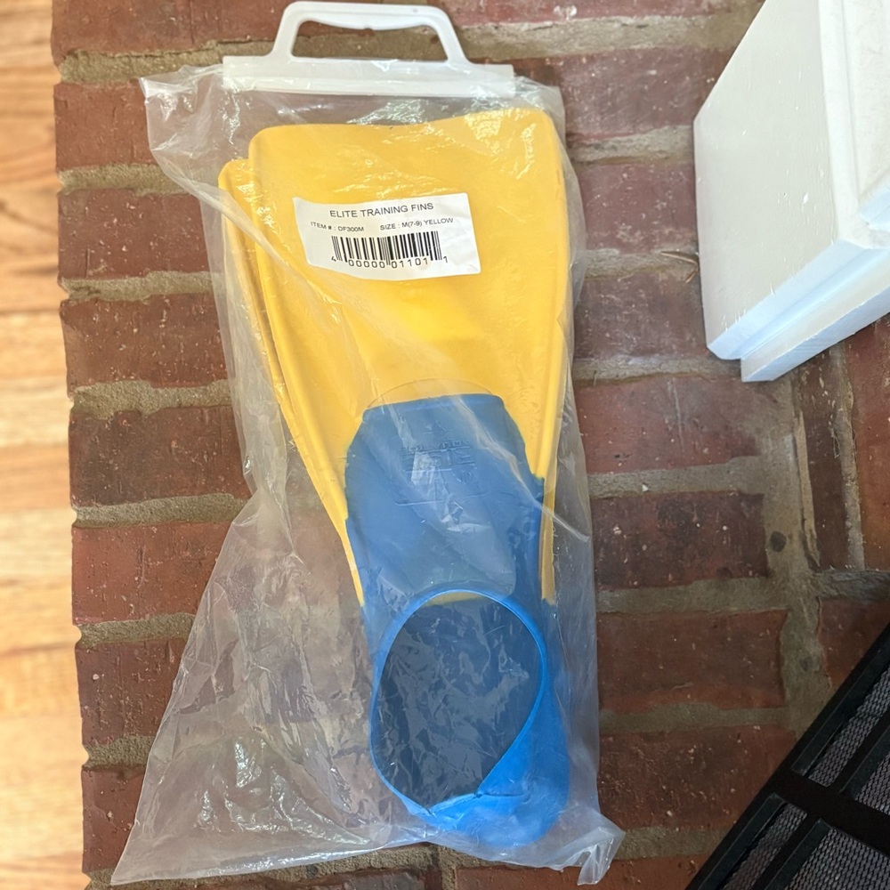 Men's Blue & Yellow Swim Fins - Open Heel Training Flippers - Picture 7 of 8